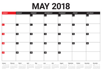 May 2018 calendar planner vector illustration