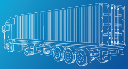 Car Delivery Semi Truck Trailer. Wire-frame. EPS10 format. Vector rendering of 3d.