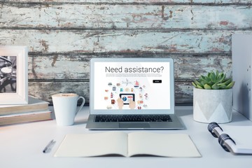 Composite image of icons with need assistance text