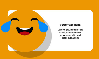 Face With Tears of Joy Emoji vector illustration. Laughing concept. Gift card note / Thank you note template with text box.