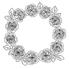 white black hand drawn rose flowers wreath