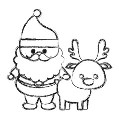 cartoon santa claus and christmas deer icon over white background vector illustration