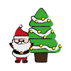 christmas tree and santa claus icon over white background colorful design vector illustration