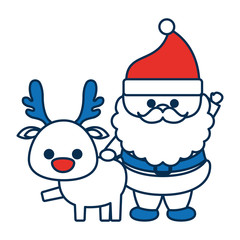 cartoon santa claus and christmas deer icon over white background colorful design vector illustration