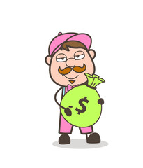 Cartoon Ice-Cream Seller with Bundle of Cash Vector