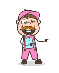 Funny Seller Man Winking-Eye and Pointing Finger Vector