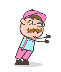 Cartoon Worker Pulling Item with Full of Force