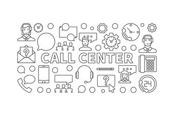 Call center outline illustration - vector modern banner