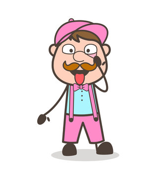 Cartoon Salesman Showing Eyes and Tongue for Medical Checkup