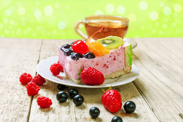 Festive cake with cherry and strowberries