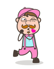 Cartoon Romantic Man Blowing Kiss Vector Illustration