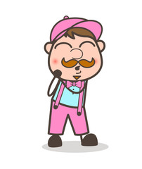 Cute Ice-Cream Seller Character Blushing Expression