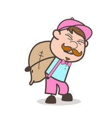 Cartoon Labor Carrying a Heavy Sack Vector Illustration