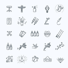 Tattoo salon master icon set.