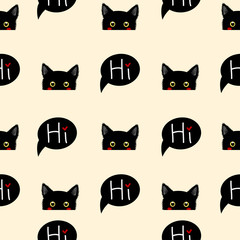 Black Cat Sneaking on Beige Ivory Background