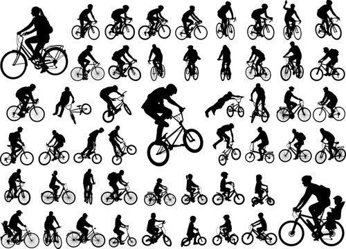 50 high quality bicyclists silhouettes collection - vector