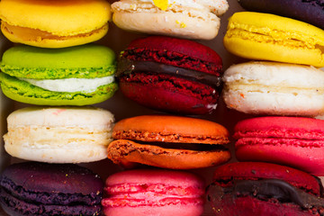 Close up pile on fresh macaroons cookies