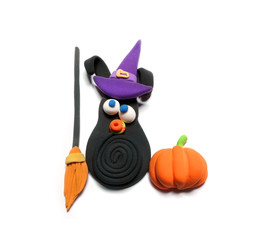 Halloween. Funny rabbit. Made in modeling techniques from plasticine