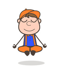 Happy Young Worker Doing Meditation Vector Illustration
