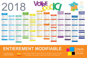 calendrier 2018 long complet mois grand arrondi Décalage MAJ Vacances printemps Zone B