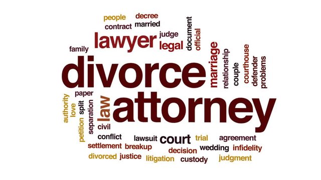 Divorce attorney animated word cloud, text design animation.