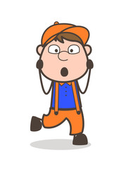 Surprised Cartoon Carpenter Worker Vector