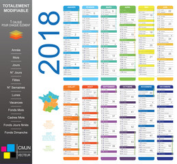 calendrier 2018 complet arrondi mois grand  MAJ Vacances printemps Zone B