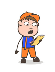 Obraz premium Cartoon Carpenter Reading List of Items