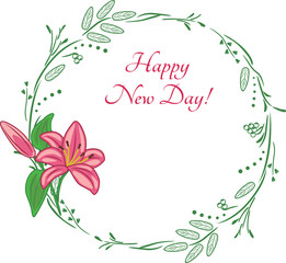 Wreath with lily. Vintage design for greeting card