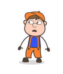 Cartoon Scared Carpenter Worker Face with Open Mouth