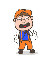 Cartoon Carpenter Boy Trembling in Fear
