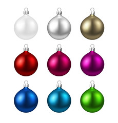 Colorful isolated round Christmas balls set.