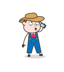 Cartoon Farmer Boy Talking on Phone with Client