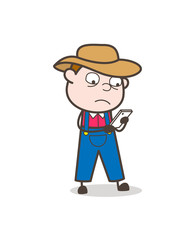 Cartoon Cowboy Man Typing Message on Mobile Vector