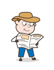 Cartoon Farmer Reading Newspaper Vector