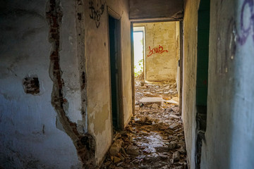 Corridor in a ruined house.