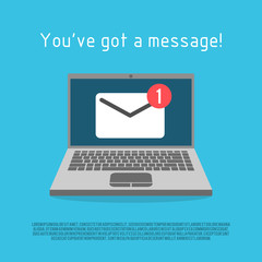 Laptop with envelope mail notice. Vector illustration. Symbol of email receiving.