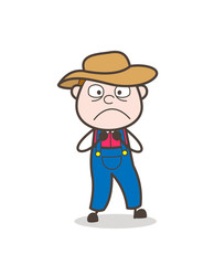 Fearful Cartoon Farmer Character Expression