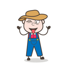 Funny Cartoon Cowboy Teasing with Stuck-Out Tongue Vector