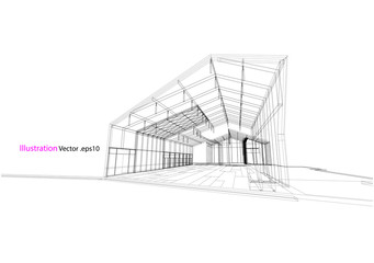 architecture drawing modern structure steel vector