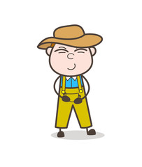 Happy Farmer Character Slightly Smiling Face Vector