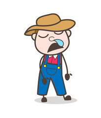 Cartoon Farmer Sleepy Face Vector Illustration