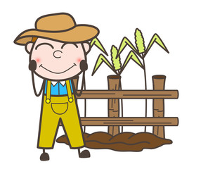 Blushing Farmer in Field Vector Illustration