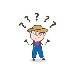 Cartoon Confused Farmer Character Vector Concept