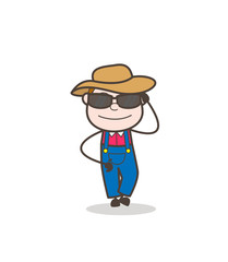 Modern Cartoon Farmer with Black Sunglasses Vector