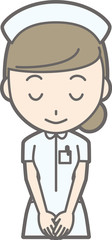 Illustration that a woman nurse wearing a white suit bows