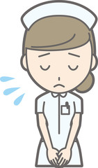 Illustration of female nurse apologizing in white coat