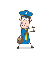 Cartoon Mailman Character Trying to Pull Vector Concept