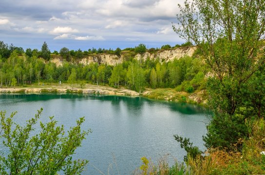 Beautiful quarry with water. Water reservoir in Trzebinia, Poland.