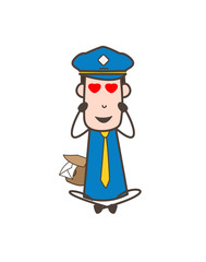 Cartoon Postboy Falling in Love Vector